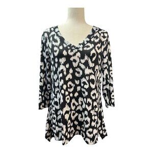 Ruby Rd Womens Easy Chic Hacci Animal Top~Size S~Black White Soft Sweater ~L13 0